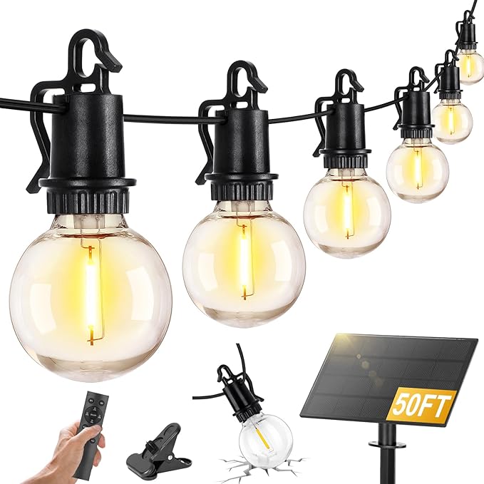ZJOJO Solar Outdoor String Lights Waterproof, 50FT G40 Globe Patio Lights - Image 9