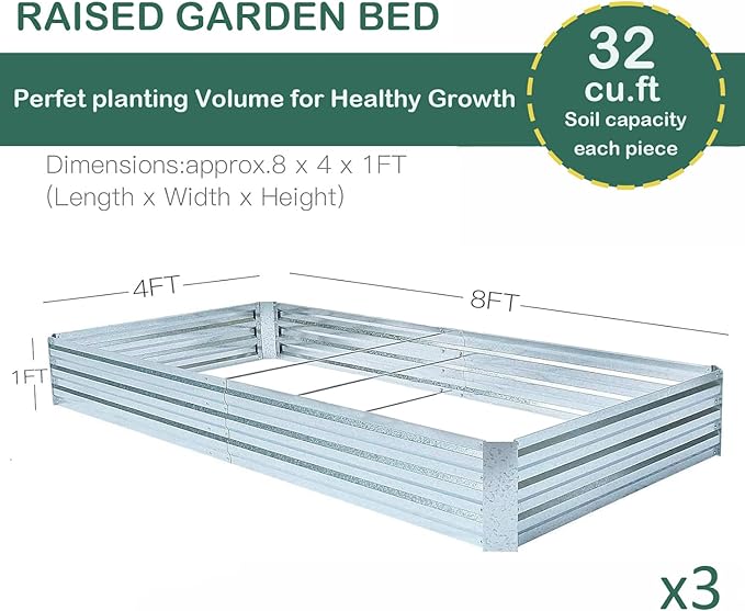 Galvanized Steel Garden Bed 3-Pack, Outdoor Metal Garden Kit - Image 2