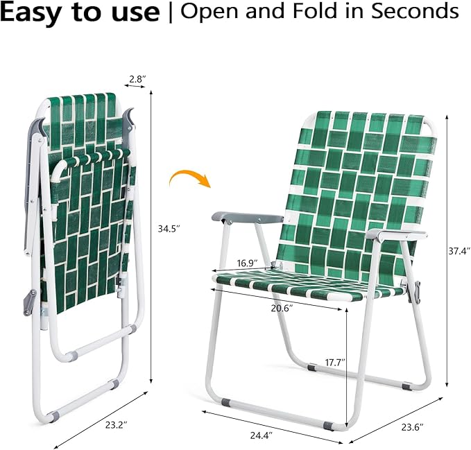 VINGLI Patio Lawn Webbed Folding Chairs Outdoor Beach Portable Camping Chair - Image 3