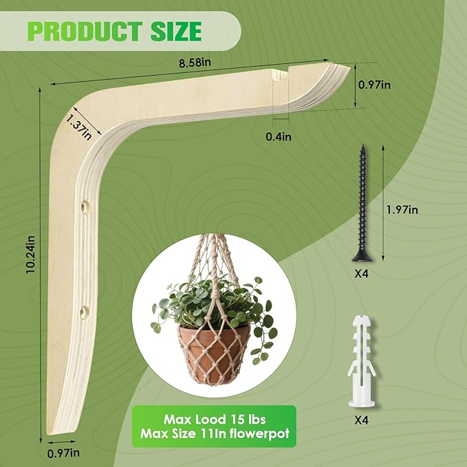 Wooden Plants Hanger, Plant Hangers Indoor Wall Mount, 8.58-Inch Hanging Plant - Image 4