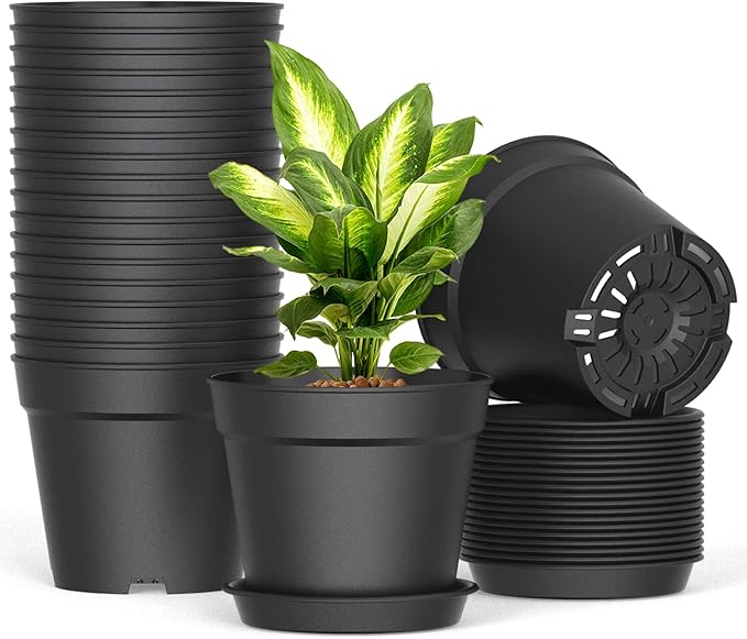 20 Pack 6 Inch Plant Pots with Drainage and Saucers, Stackable Nursery Planters by SwinDuck