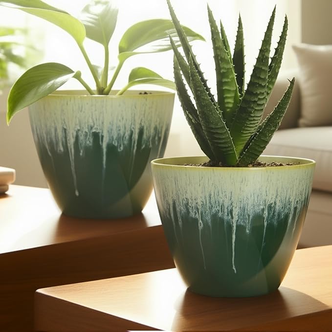 8 inch Plant Pots with Drainage Holes, Modern Glossy Finishing Planter - Image 5
