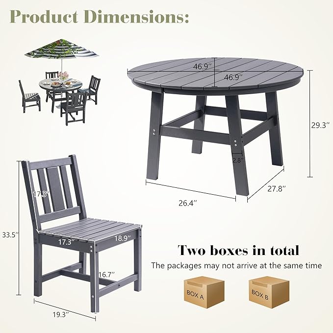 AMERLIFE 5 Piece HDPE Outdoor Dining Table & Chairs Set, All-Weather Patio - Image 2