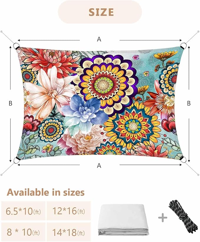 Sun Shade Sail 14'x18' Boho Floral Rectangle Sun Shade Sails Canopy Waterproof - Image 6