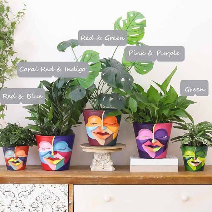GUGUGO Face Planters Pots with Drainage, Abstract Gardening Pots - Image 2