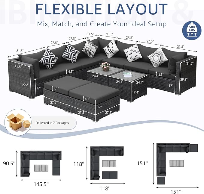 NICESOUL 11 Piece Modern Outdoor Furniture Sofa Set, Extra Large Size Wicker - Image 4