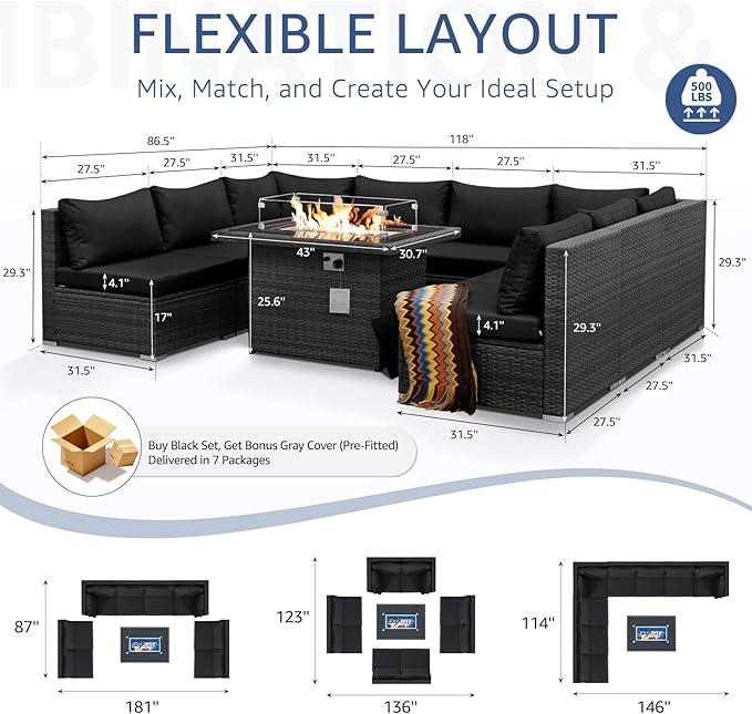 NICESOUL 9 Piece Extra Large Outdoor Patio Furniture Conversation Set - Image 4