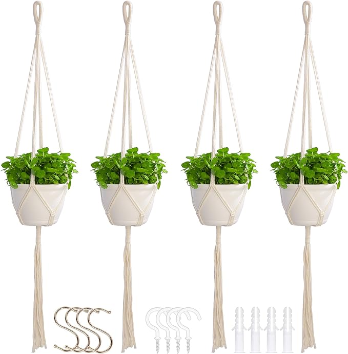 Macrame Plant Hangers Indoor Macrame, 4 Pack Hanging Planter Holder by petonfun