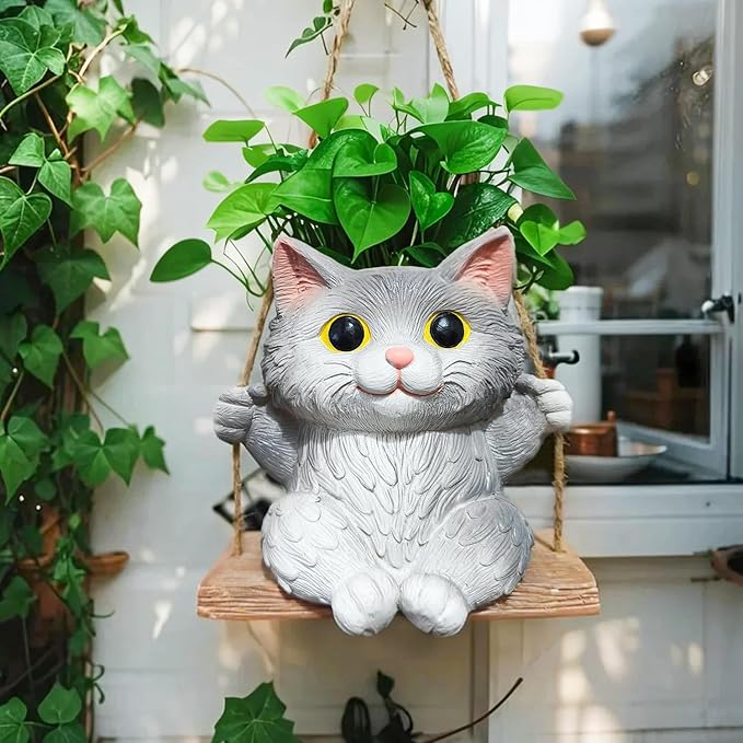 Cat Hanging Planters for Indoor Outdoor Plants, Small Cute Hanging Pots for by Pyoimmne