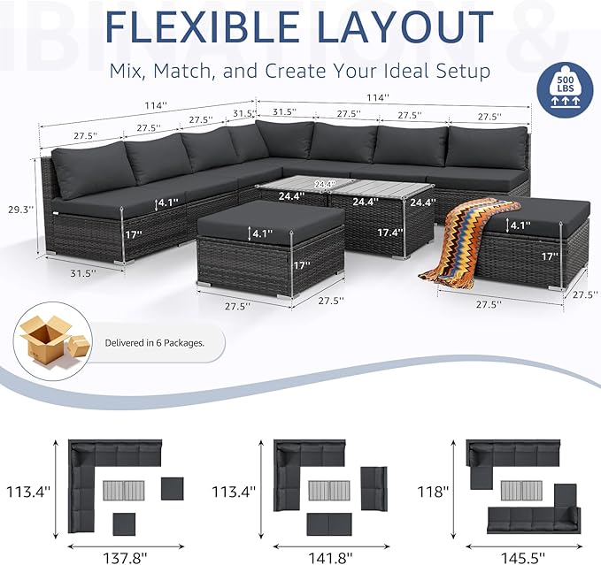 NICESOUL 11 Piece Extra Large Outdoor Furniture Sofa Set, Deep Wide PE Wicker - Image 4