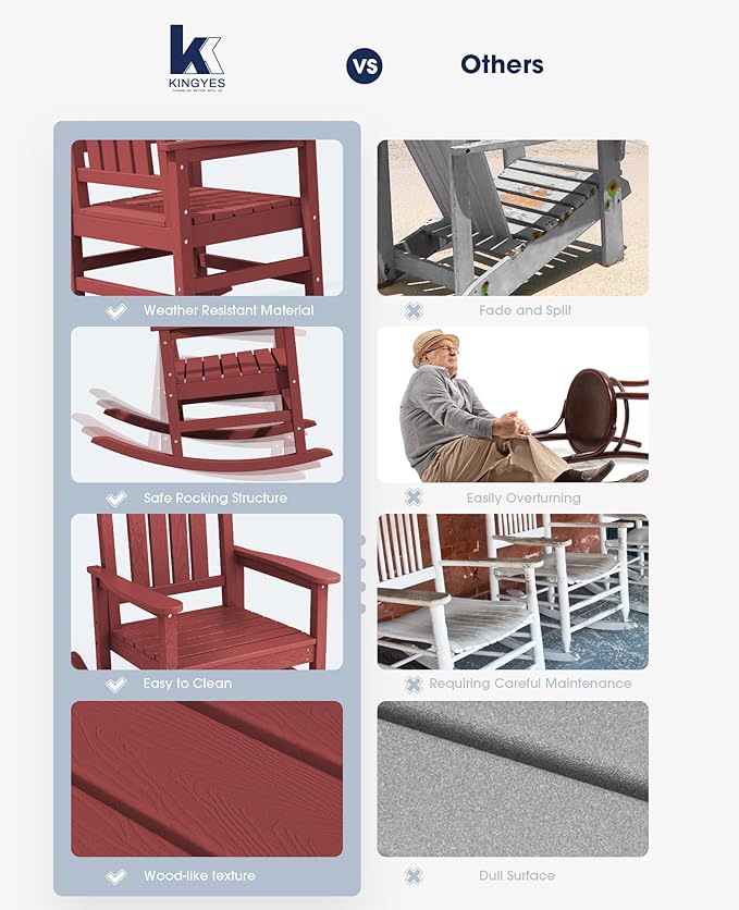 KINGYES Outdoor Rocking Chair, Weather Resistant Patio Rocking Chairs High Back - Image 7