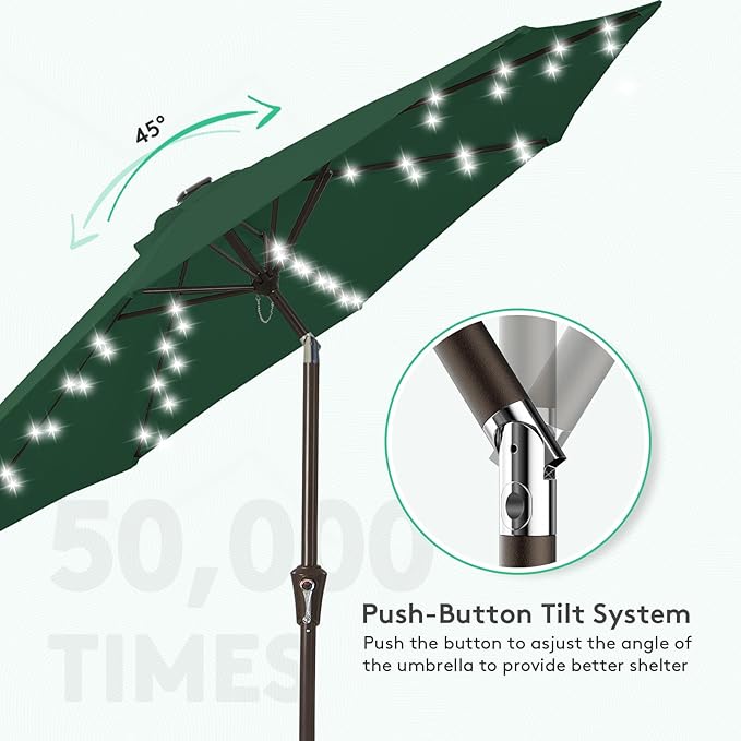 JEAREY Upgrade 9FT LED Lighted Patio Umbrella, Solar Outdoor Umbrella, Tilt - Image 5