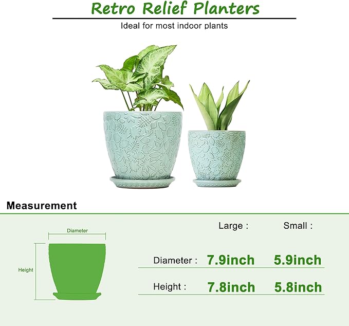 8 Inch + 6 Inch Plant Pots for Indoor Plants, Ceramic Planter - Image 2