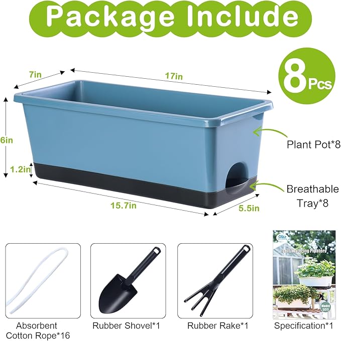Window Box Planter 8 Pcs, 17 Inches Rectangle Flower Pots - Image 5