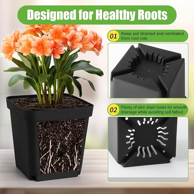 Square Nursery Pots 5.5 Inch, Plastic Plant Pot - Image 3