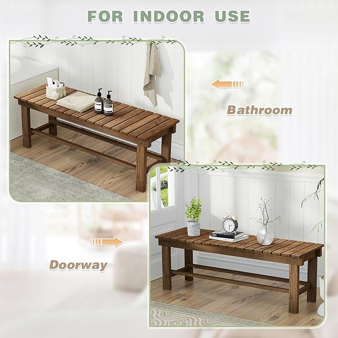 Outdoor Garden Bench, 3-Person Wood Patio Bench Weatherproof Outdoor Backless - Image 5