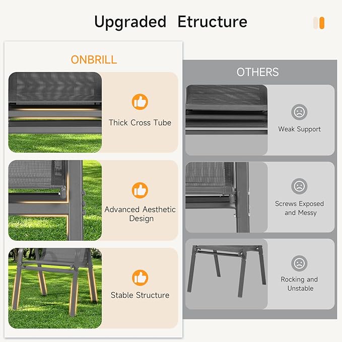 ONBRILL Patio Chairs set of 4, Easy Assembly Stackable Outdoor Dining Chairs - Image 3