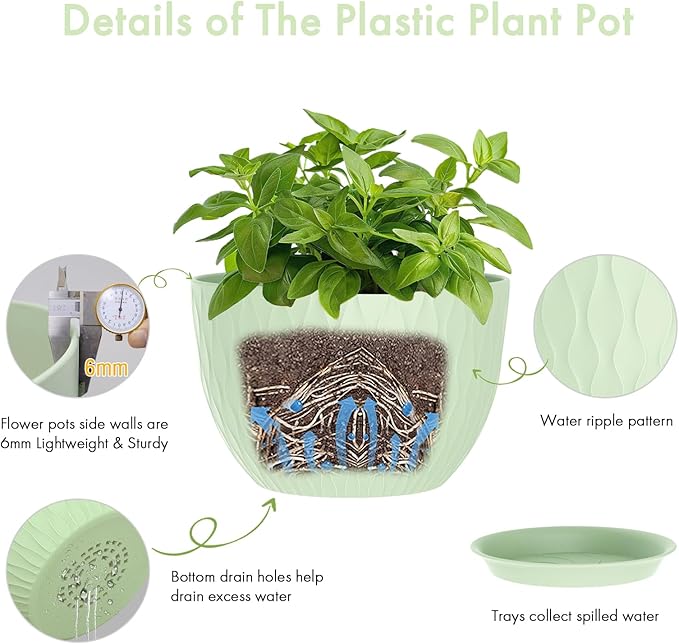 12 Inch Large Plant Pots for Indoor or Outdoor Plants, Wide Water Ripples - Image 3