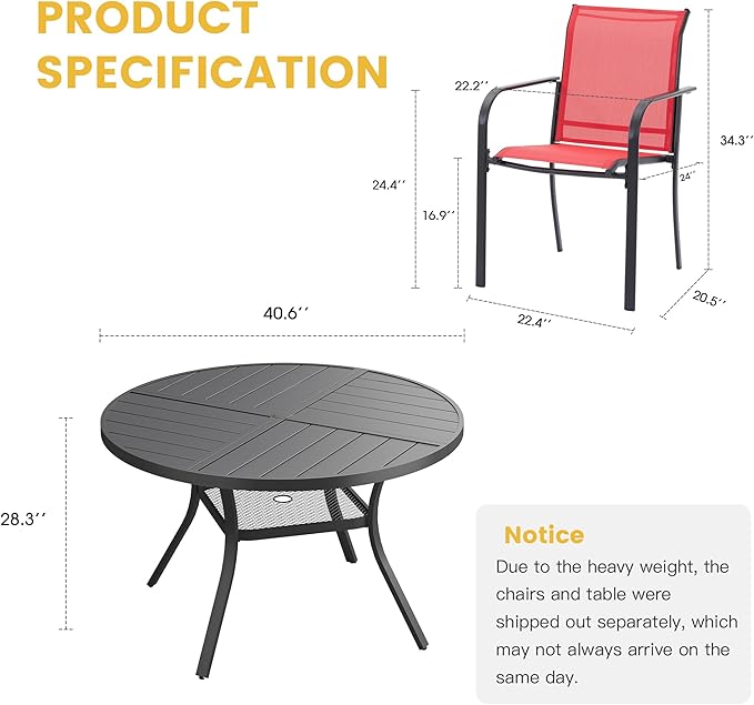 VICLLAX Patio Table and Chair Set of 4, All Weather Metal Round Outdoor Dining - Image 7