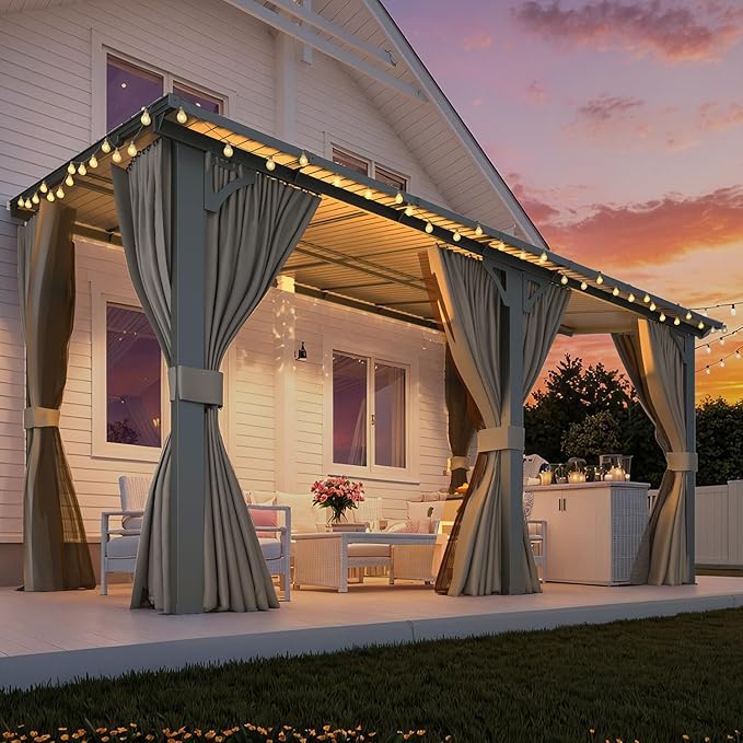 AECOJOY 14' x 8' Gazebo Outdoor Pergola, Hard Top Lean to 8x14 Gazebo - Image 3