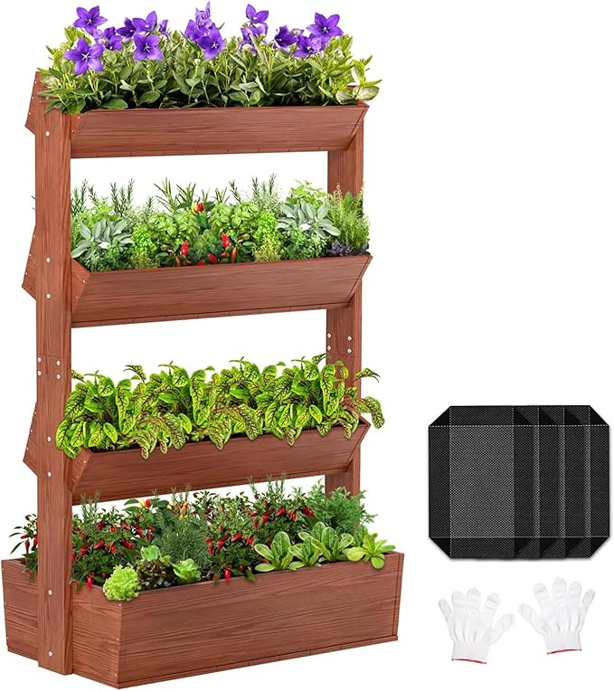 Wooden Vertical Raised Garden Bed, 4 Tier Garden Planters Raised Beds by UrGROWA