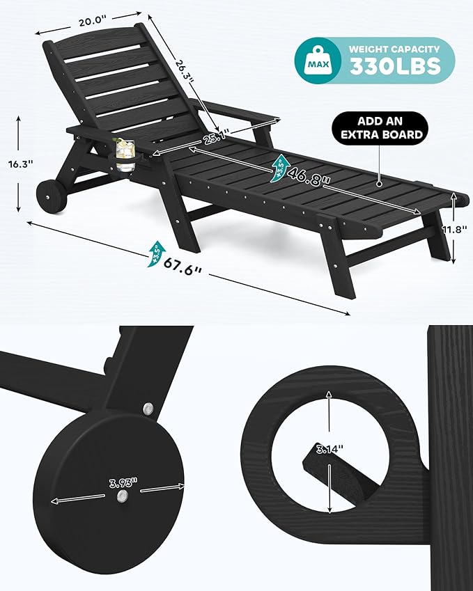SERWALL Patio Chaise Lounge Chair Set of 4, 5 Positions Adjustable Poly Outdoor - Image 2