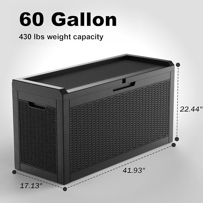DRATO 60 Gallon Deck Box, Waterproof Resin Large Outdoor Storgae Box - Image 2
