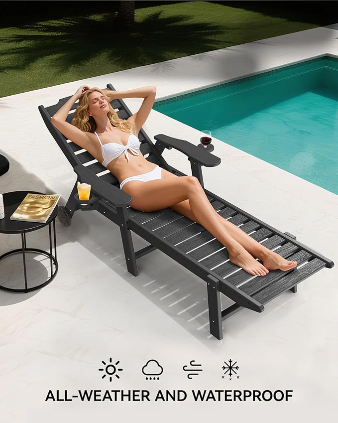 Carauci Lounge Chair Outdoor Set of 2, HDPE Chaise Lounge - Image 7