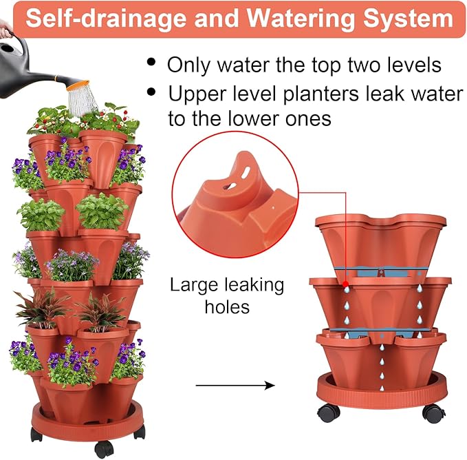 GameXcel Vertical Planter 6 Tier Stackable Planters Garden Planters Strawberry - Image 4