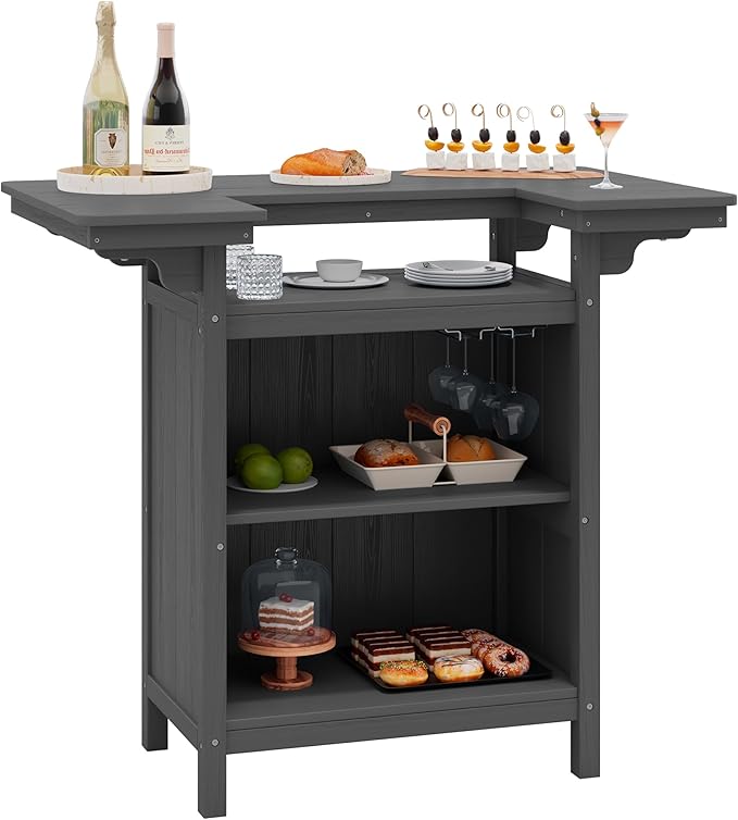 SERWALL Outdoor Bar Table, Patio Bar Cabinet by SERWALL