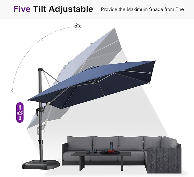 PURPLE LEAF 10 Feet Patio Umbrella Outdoor Cantilever Square Umbrella Aluminum - Image 6