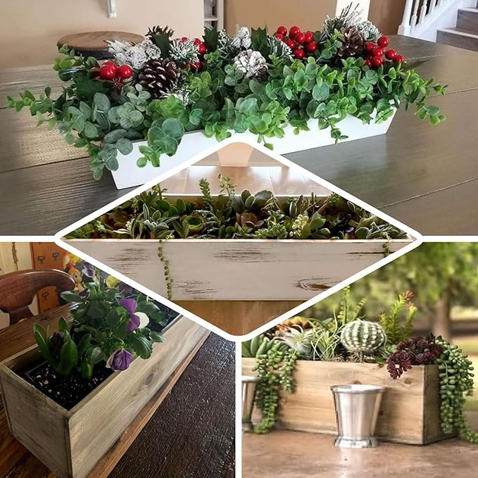 Efavormart 24"x6" Natural Rectangular Wood Planter Box Set - Image 5