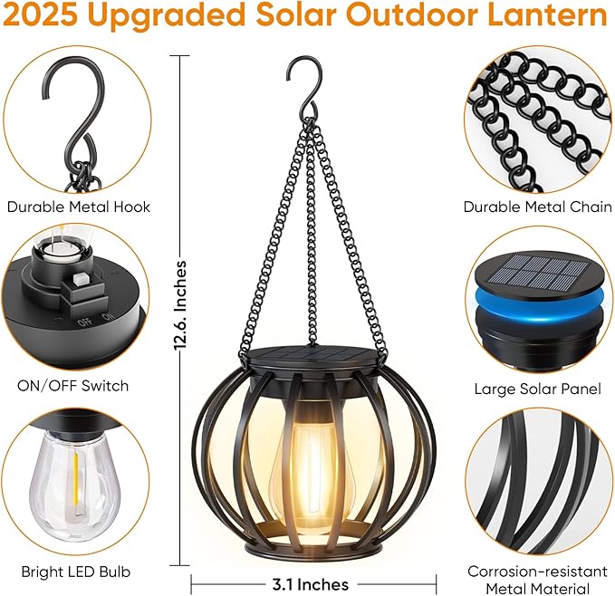 Solar Lanterns Lights Waterproof: 4 Pack Metal Hanging Outdoor Lights - Image 4