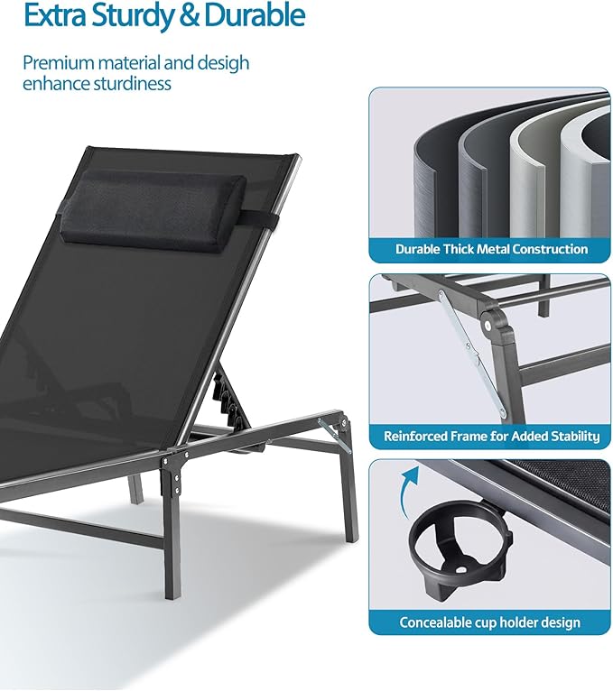 2 Pack Foldable Chaise Lounge Chair - Image 6
