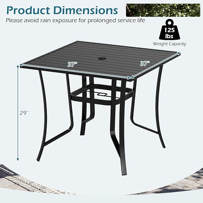 Tangkula 37" Metal Patio Dining Table - Image 3