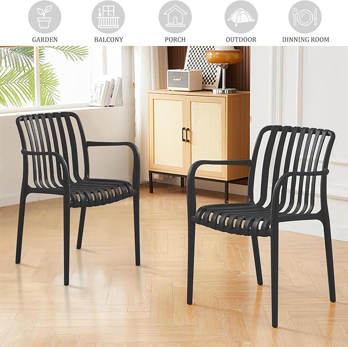 Patio Chairs Set of 4, All-Weather Stackable Outdoor Dining Chairs - Image 6