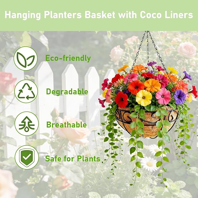 Hanging Planters for Outdoor Plants, 2 Pack 12 inch Wire Hanging Baskets - Image 2