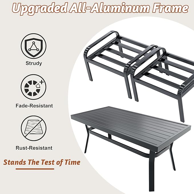 HOMREST Metal Outdoor Ottoman, 3-Piece Aluminum Footstool w/Removable Cushion - Image 6