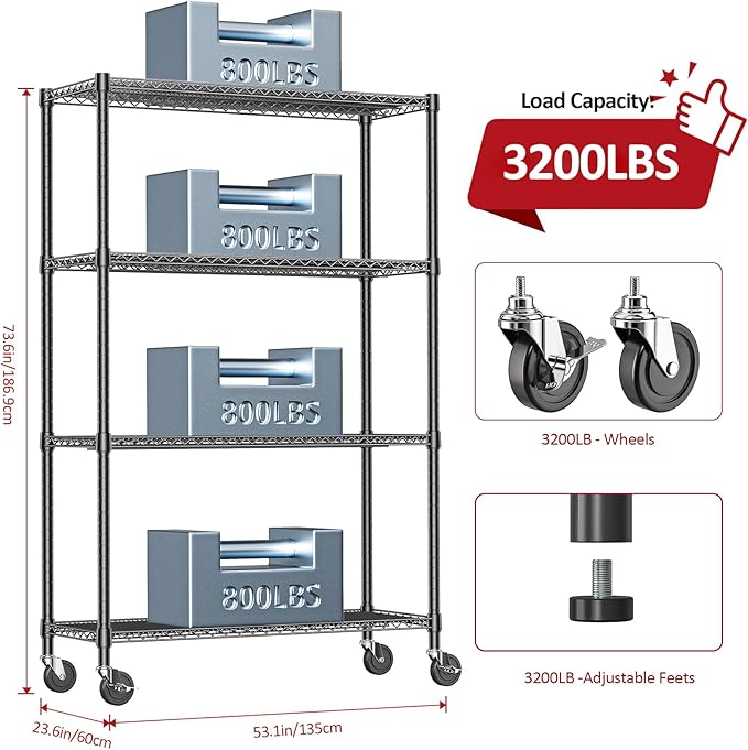 IZEUK Garage Shelving Wide Storage Shelves 4 Tier Metal Shelves 3200 LBS Heavy - Image 8