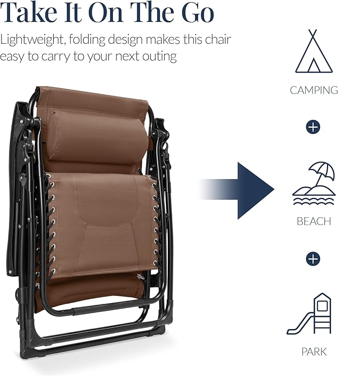 Best Choice Products Oversized Padded Zero Gravity Chair, Folding Outdoor Patio - Image 5