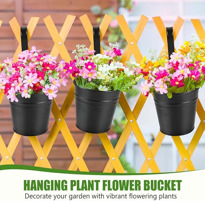 OBTANIM 12 Pack Metal Hanging Flower Pots Railing Planter Outdoor Fence Hanging - Image 4
