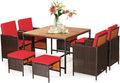 Tangkula 9 Pieces Acacia Wood Patio Dining Set, Space Saving Wicker Chairs and by TANGKULA