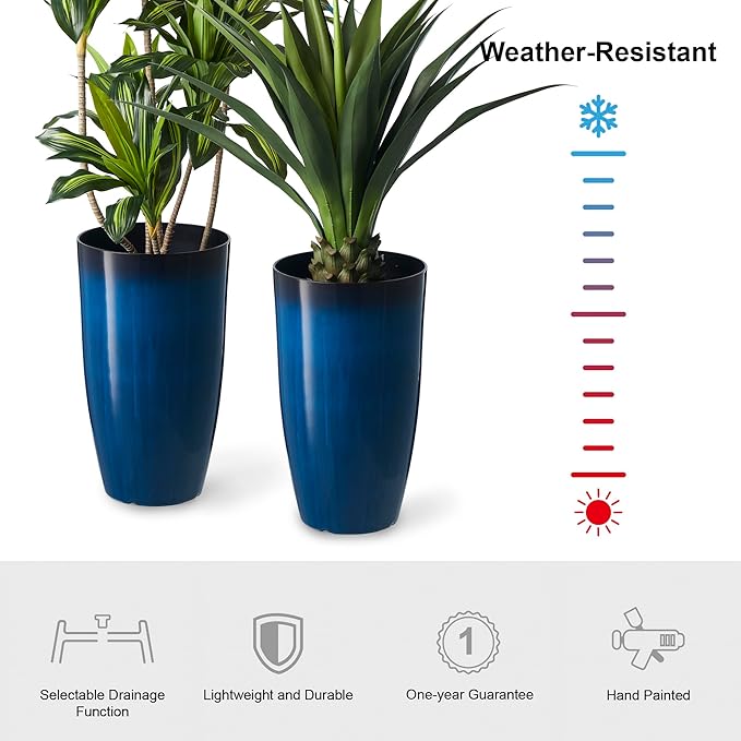 Glitzhome 23.5" H Oversized Tall Round Tapered Planter, Plastic Flower Pots - Image 6