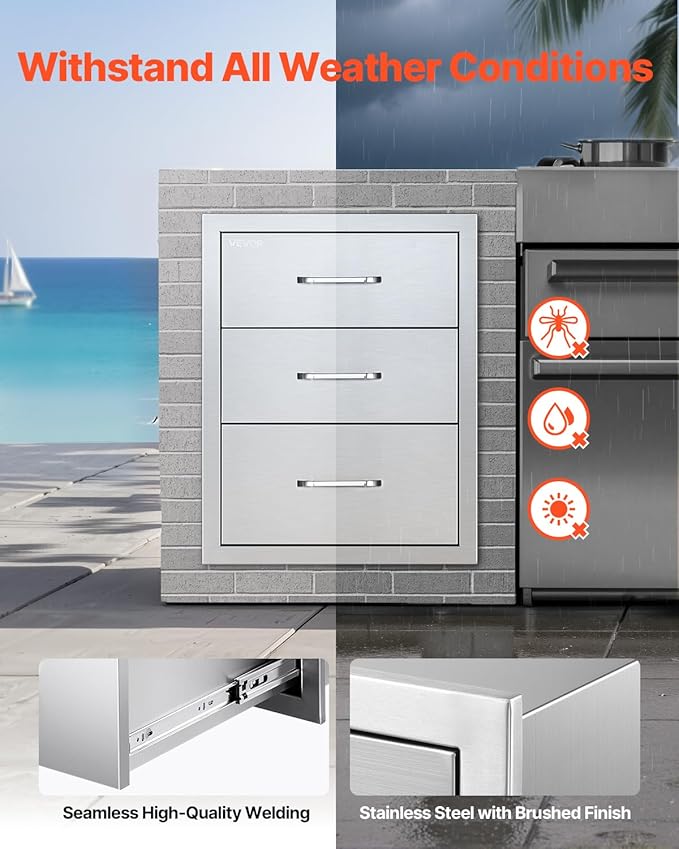 VEVOR Outdoor Kitchen Drawers 18.11" W x 23.23" D x 23.23" H, Triple-Access - Image 5