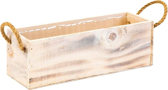 Wooden Planter Box with Handle I Rustic Whitewash I Plastic Liner l Garden - Image 2