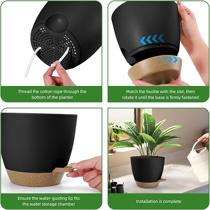 Plant Pots 8/7.5/7/6.5/6 Inch Self Watering Pots, 5 Pack Planters - Image 4