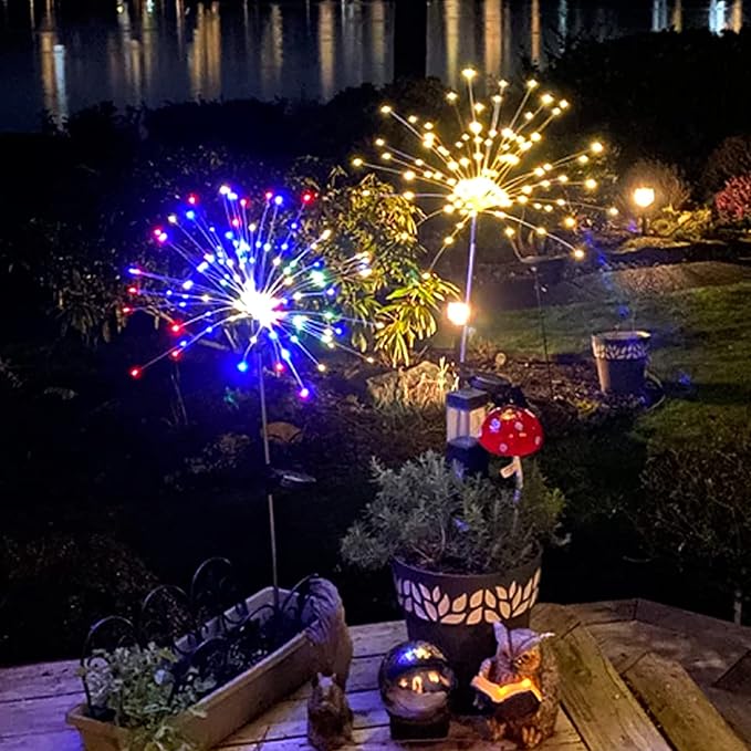 FOOING 4 Pcs Solar Garden Lights Solar Firework Lights Waterproof, 120 LED - Image 7