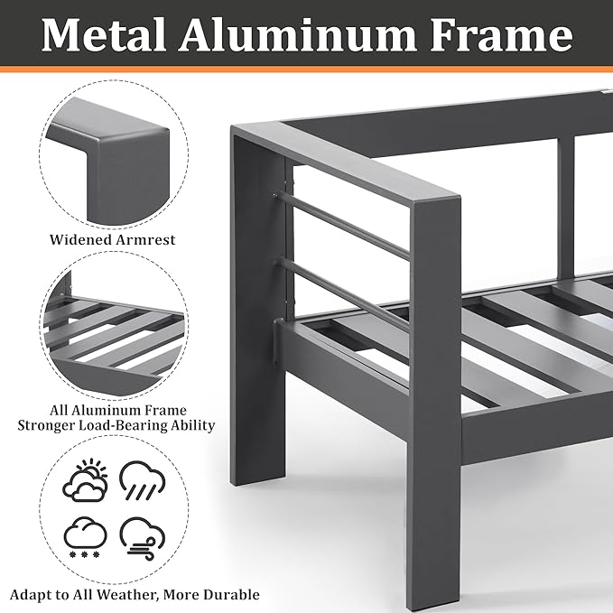 Kiss the Water Outdoor Patio Furniture Loveseat Sofa, All-Weather Metal - Image 3