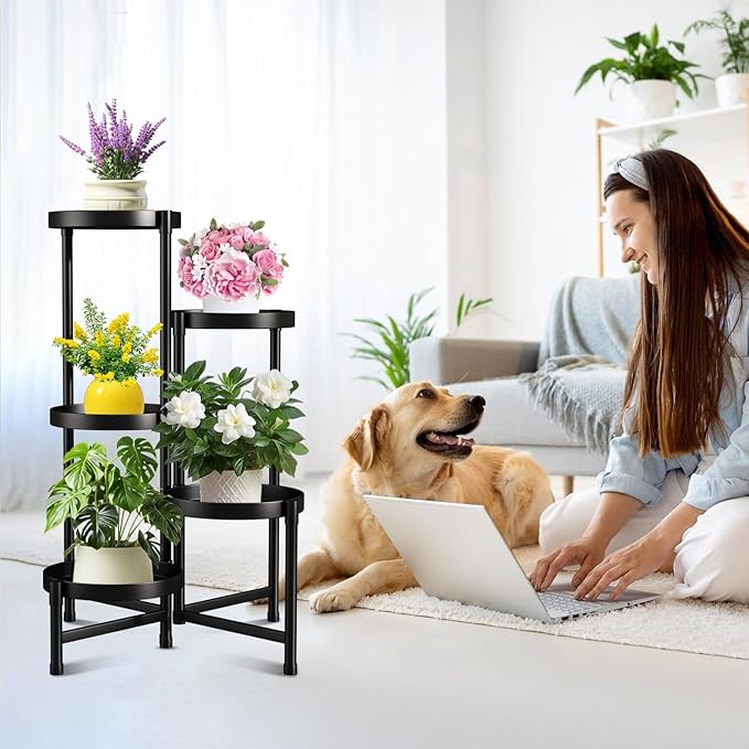 Plant Stand Indoor Outdoor 5 Tier Black Metal Plant Holder 31 in Tall 9 in Wide - Image 7