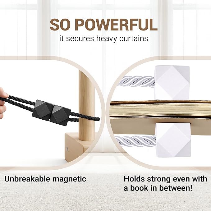 Hion Magnetic Curtain Tiebacks Black 2pcs, Curtain Tiebacks Buckles Holdbacks - Image 5